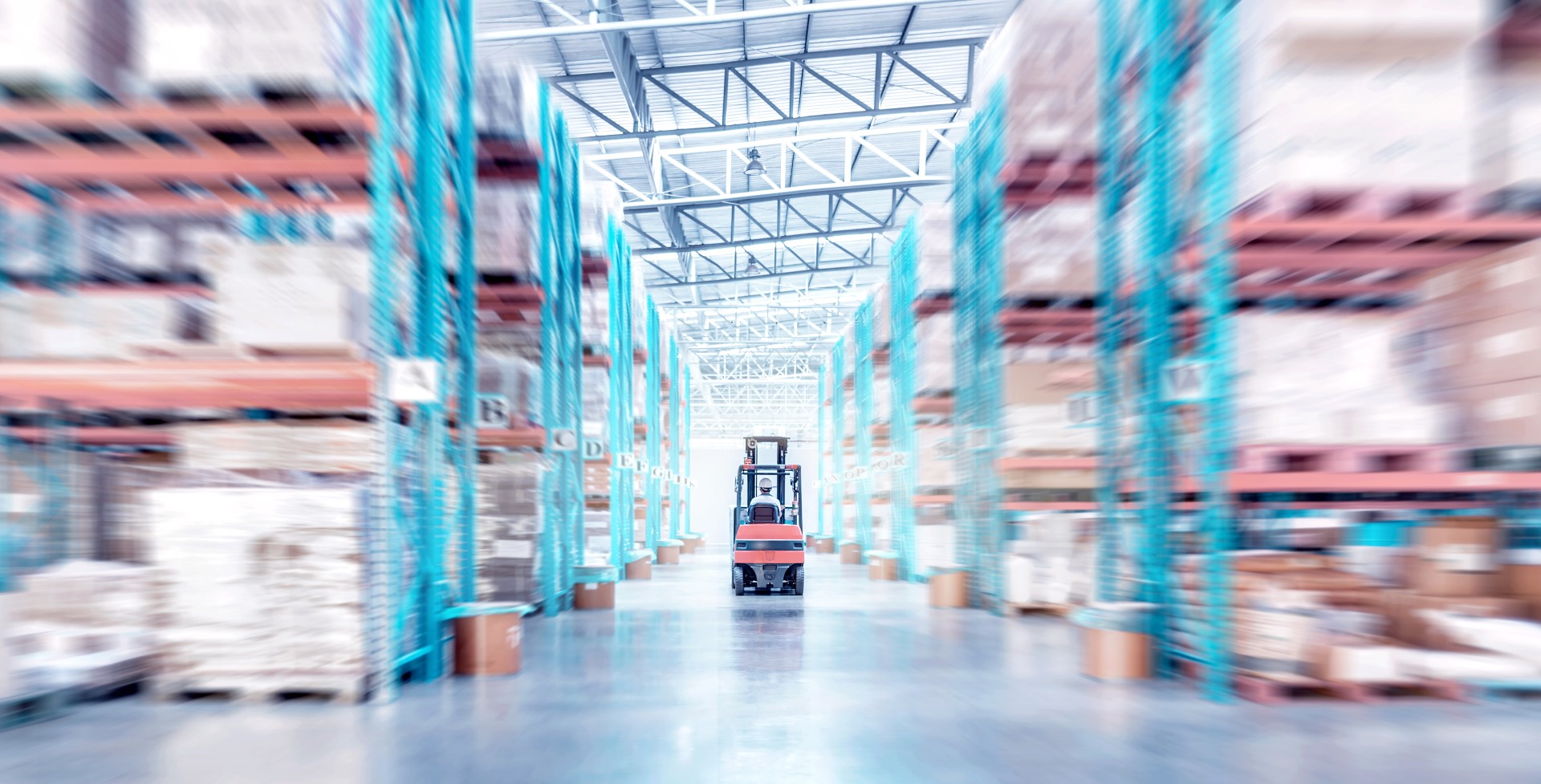 Forklift in warehouse