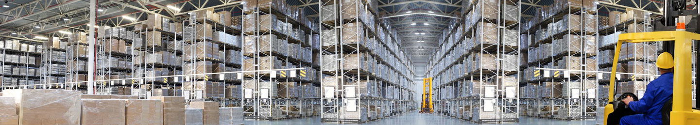 Large warehouse with forklift truck