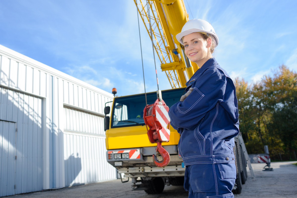 Heavy,Equipment,With,A,Big,Hook Female forklift driver